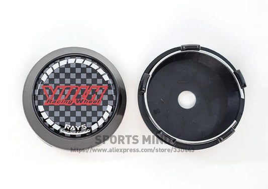 4x60mm wheel center cap, hubcap, rim cap, badge decal, Volk racing car, black, red