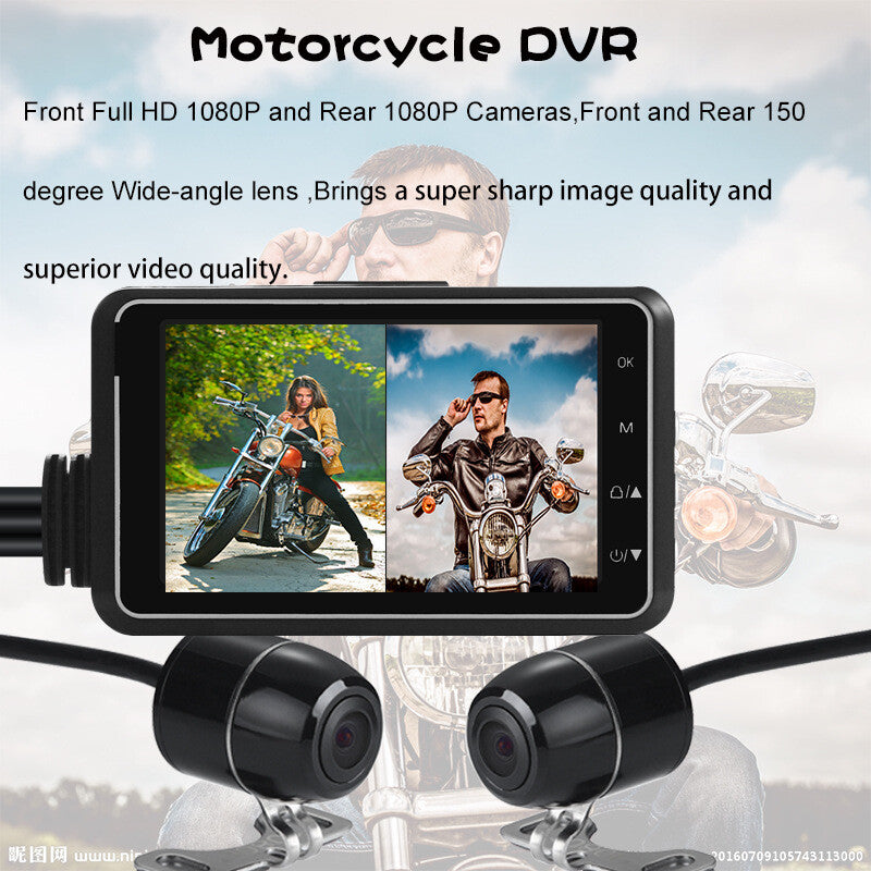 1-piece motorcycle 3-inch LCD waterproof dual-lens DVR camera recorder kit