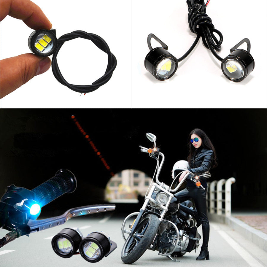 2 Pcs Motorcycles Mirror Handlebar Rearmirror DRL Headlight White Waterproof LED