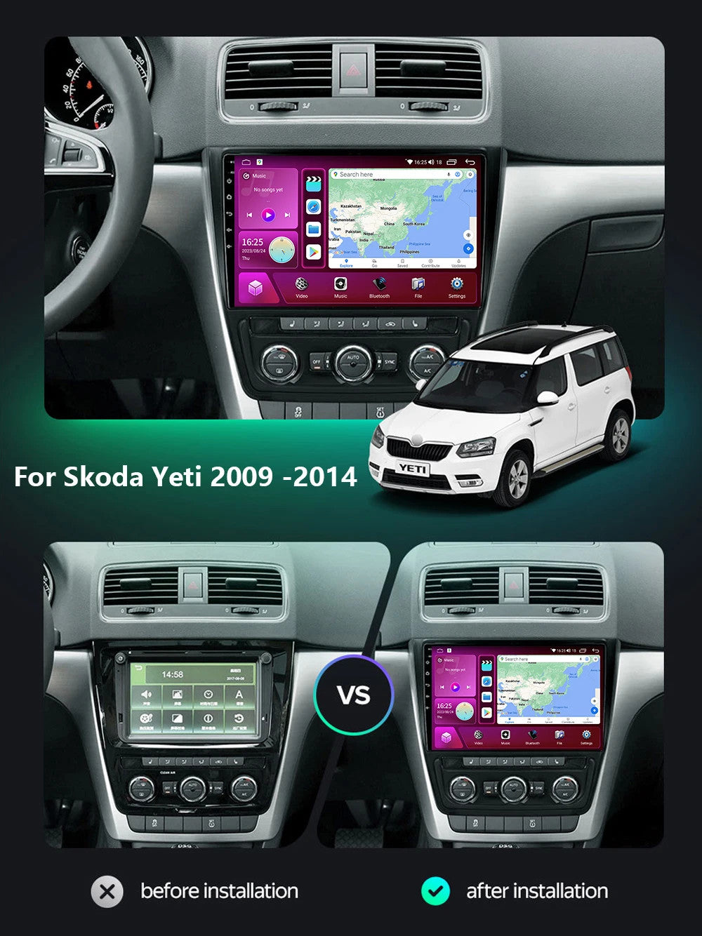 for SKODA Yeti 5L 2009-14 Android Auto CarPlay Car Stereo Radio GPS Navi Screen
