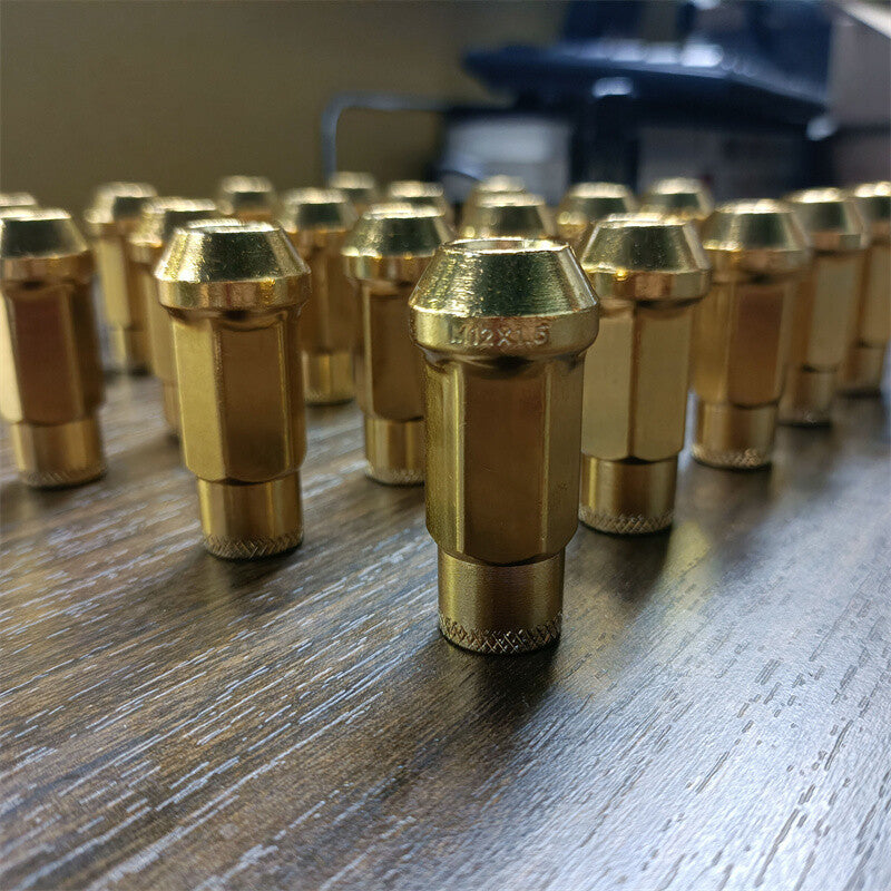 20pcs M12x1.5 Lug Nuts 48mm Steel Open End Wheel Nuts Bolts w/ Socket Key Gold