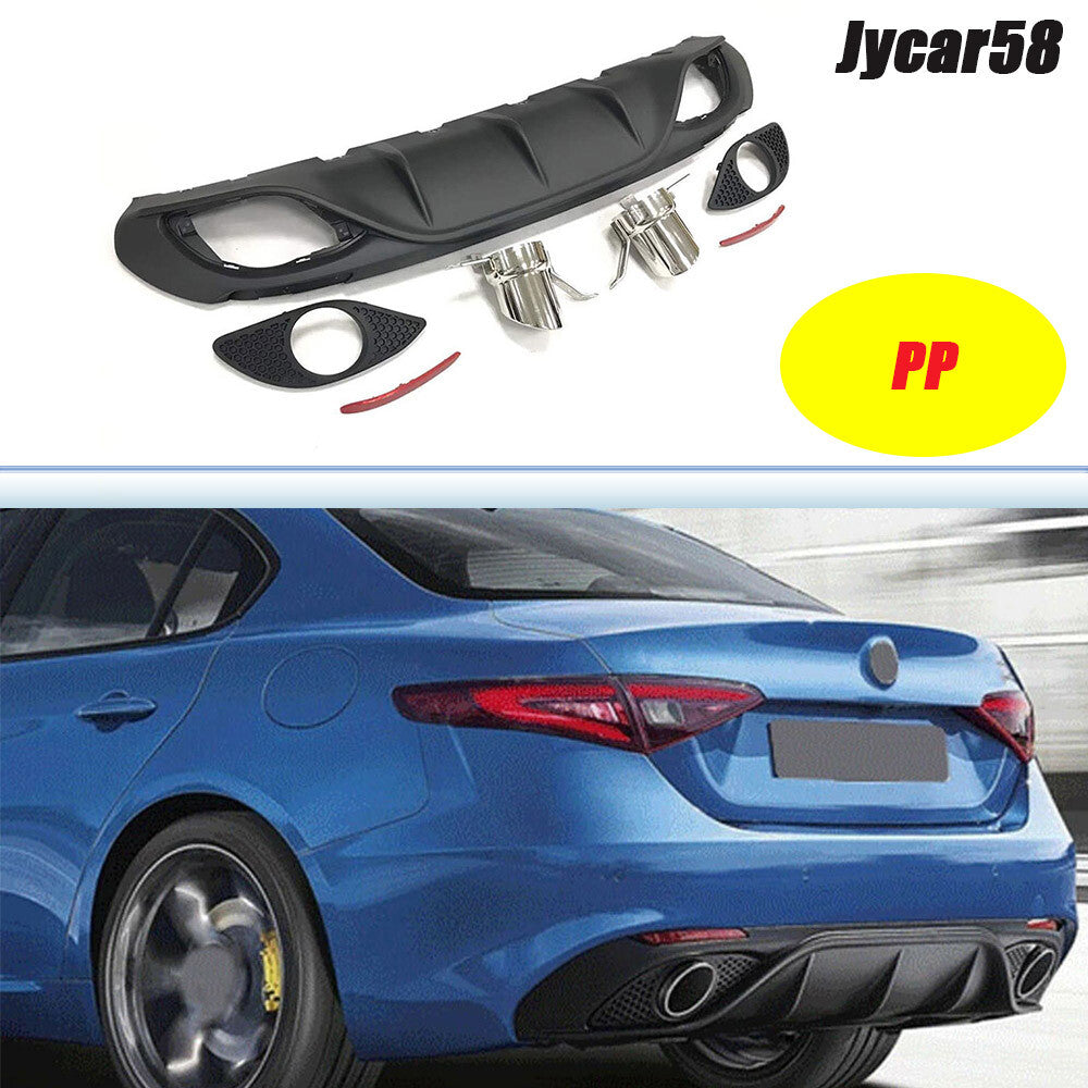 for Alfa Romeo Giulia 17+ Rear Bumper Lip Diffuser W/Exhaust Tips Reflector 1Set