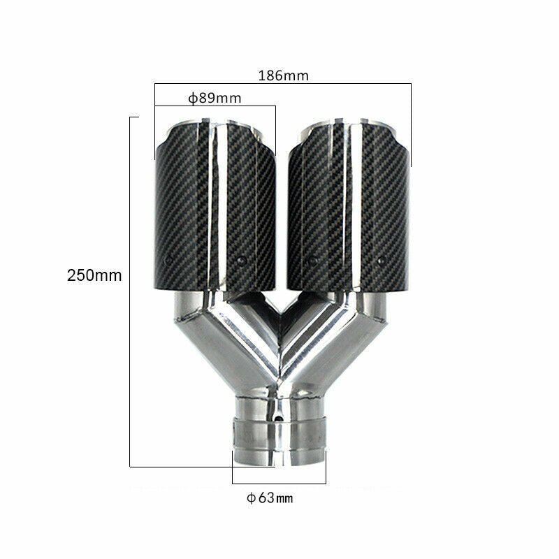 Y type 63mm/89mm Real Gloss Carbon Fiber Car Dual Exhaust Pipe Tail Muffler Tip