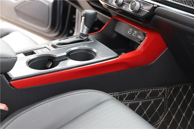for Honda for Civic 2022 2023 Red Carbon Fiber Center Console Gear Shift Side Trim
