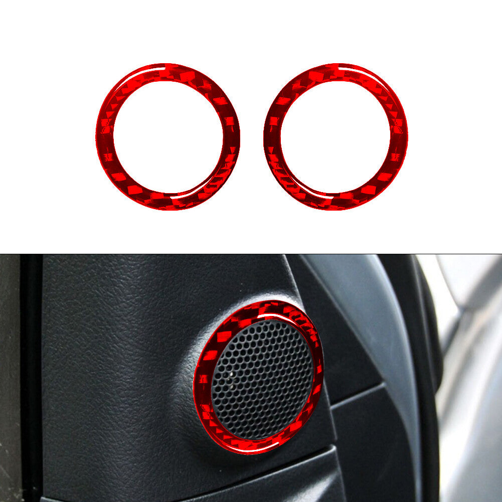 Red 2X Car Door Speaker Ring Trim Cover Carbon Fiber for Toyota Tundra 2007-2013