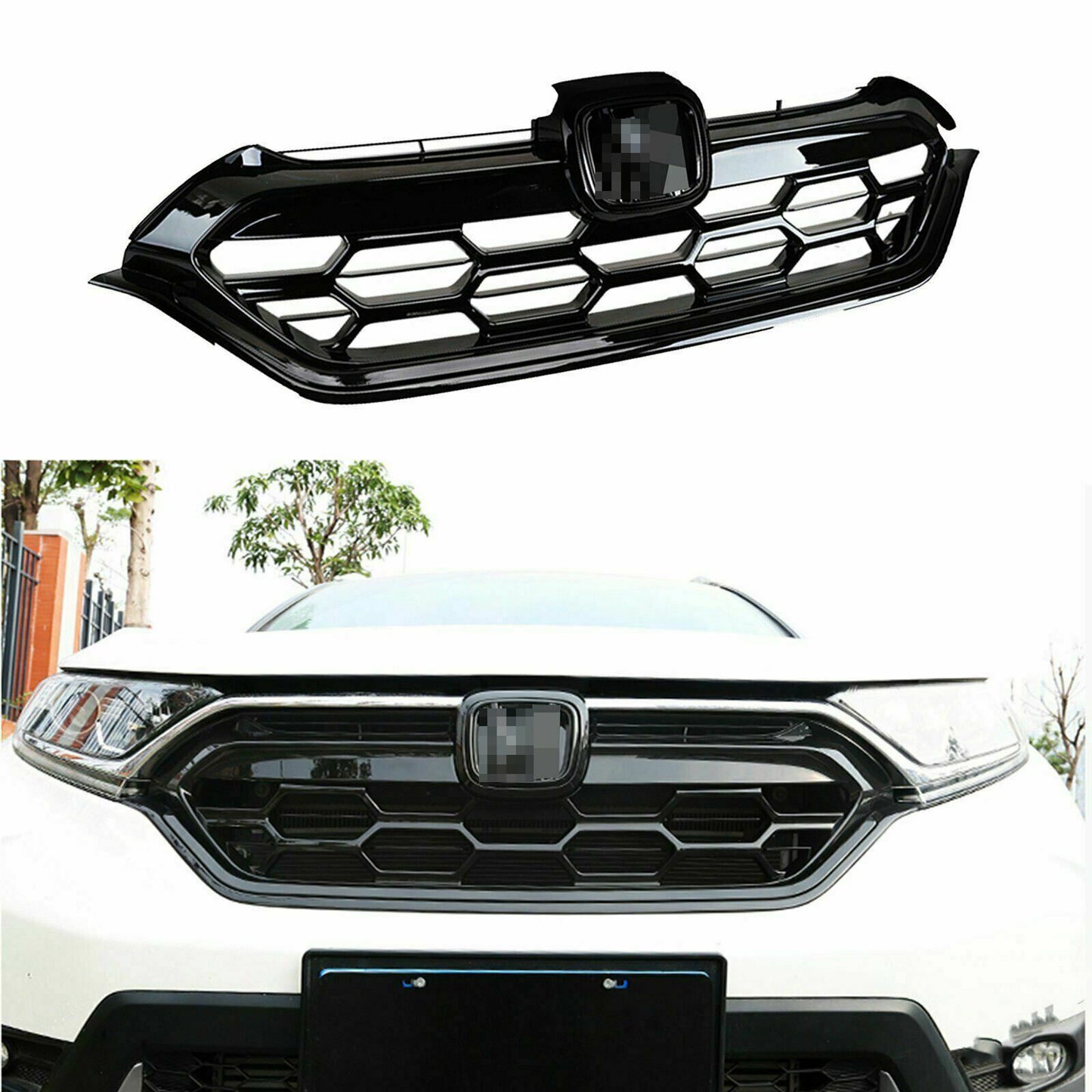 for Honda CR-V CRV 2017-2022 Glossy Black Grille Front Bumper Center Mesh Trim