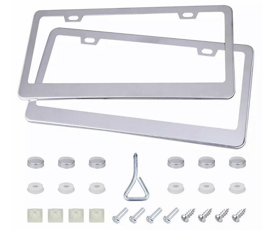 2-piece car license plate frame cover, rear boot screw cap, chrome alloy, suitable for Toyota