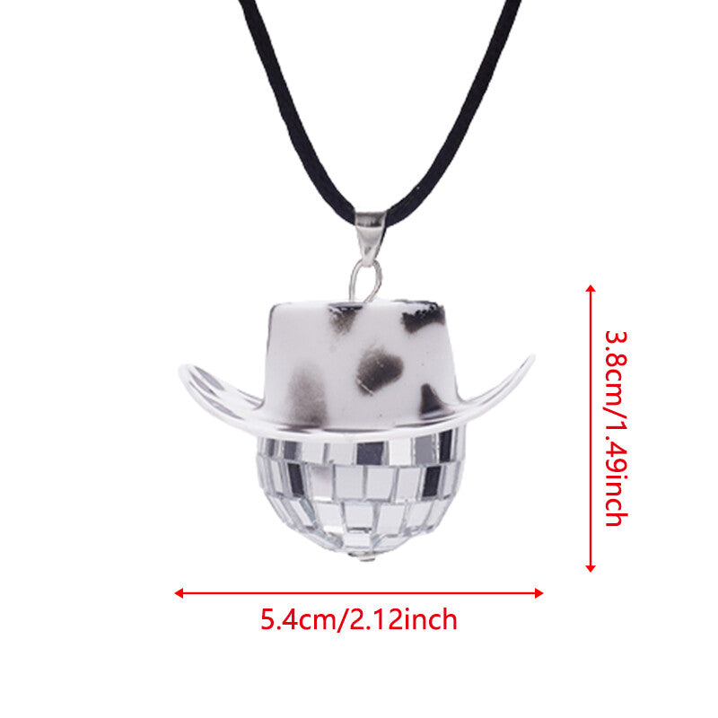 Cowboy Hat Disco Ball Car Ornamen Rearview Mirror Hang Acessory Rope Cow White