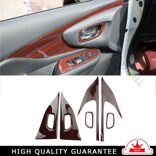 Inner Door Panel Cover Trim Inner Fit for Nissan Murano 2015-2021 Red Wood Grain
