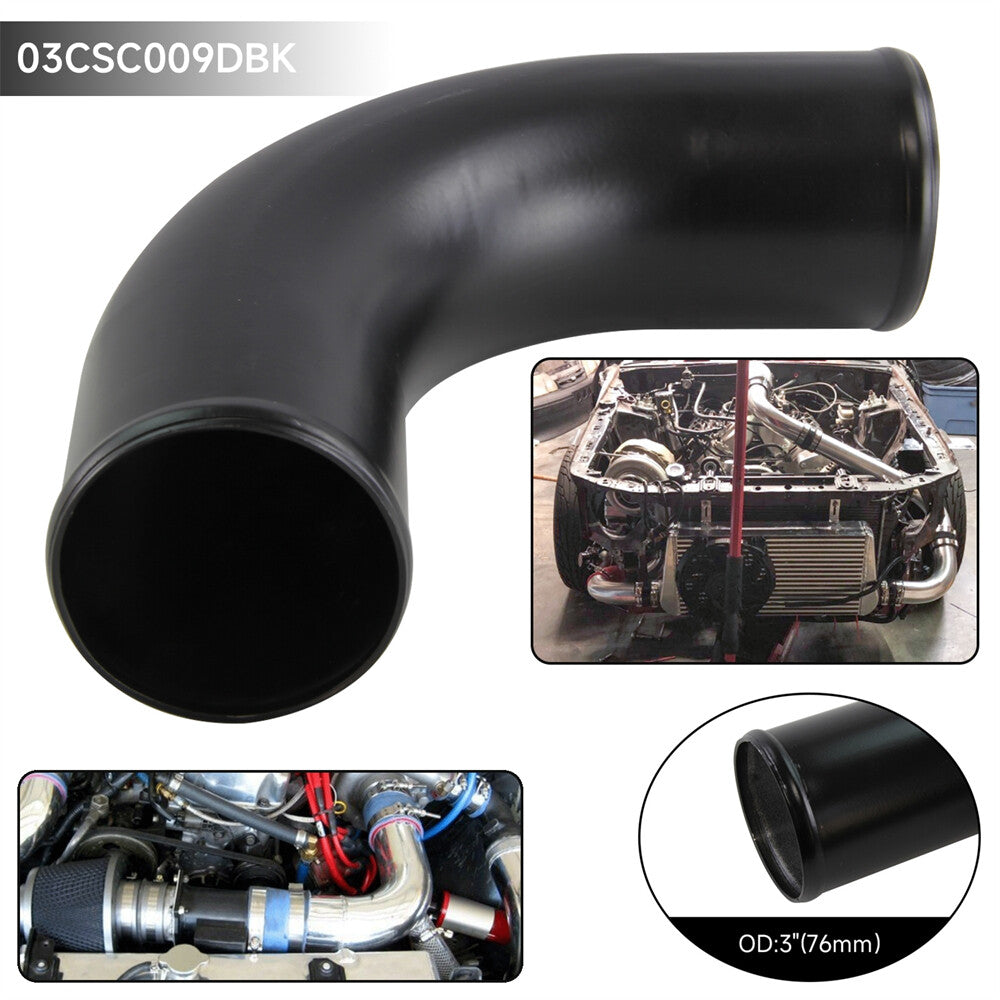 90 Degree 76mm 3 Aluminum Intercooler Intake Pipe Piping Tube Hose Black