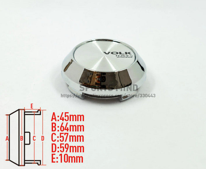 4x64 mm Volk Rays Silver Brim Cap Decal Badge Wheel Center Hub Cap TE37