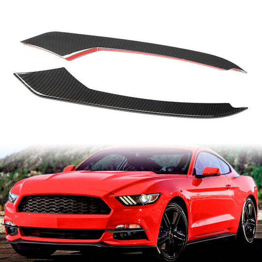 Carbon Fiber Front Fog Light Lamp Eyebrow Cover Trim for Ford for Mustang 2015-2017 2016