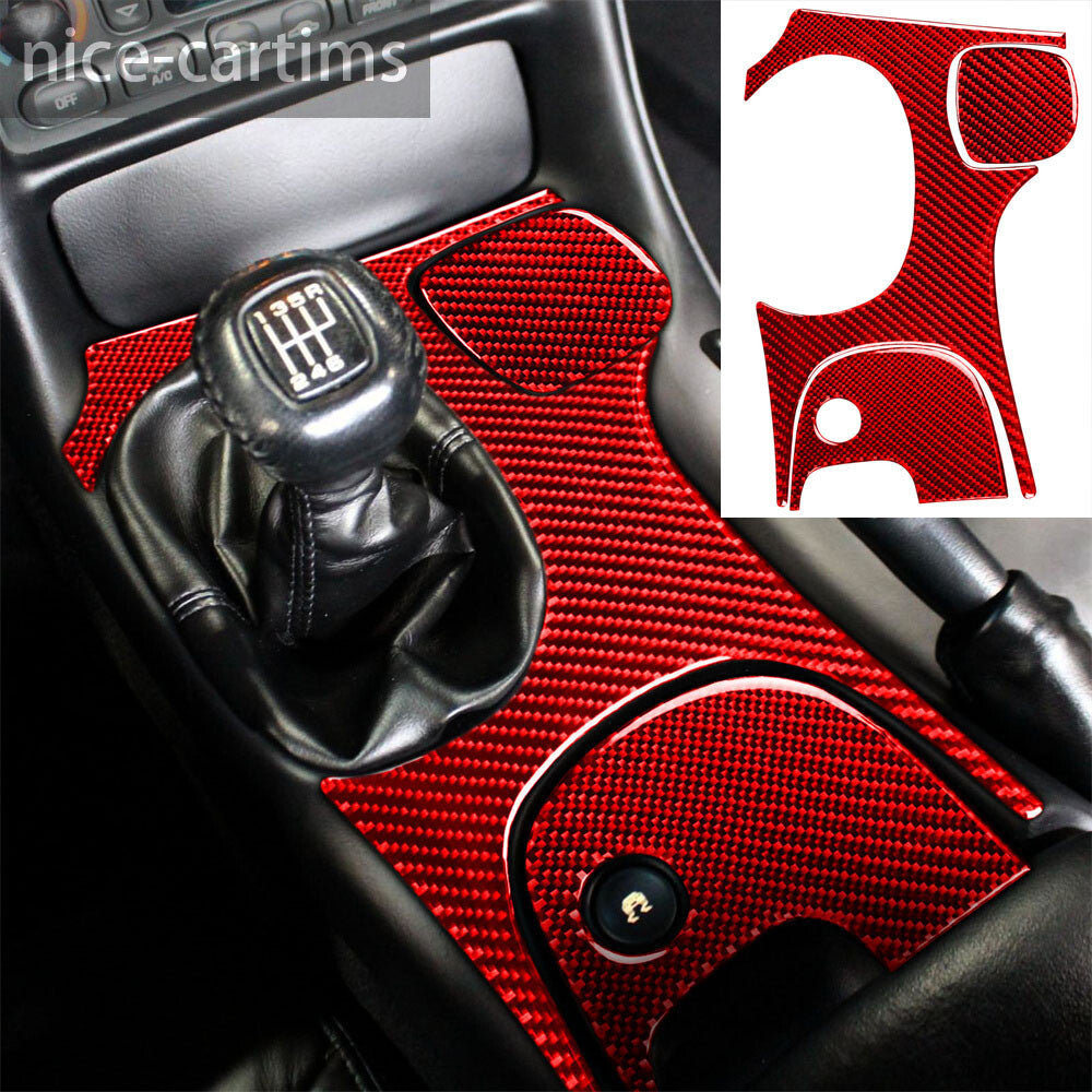 Red Carbon Fiber Central Gear Shift Panel Trim for Chevrolet for Corvette C5 1998-04