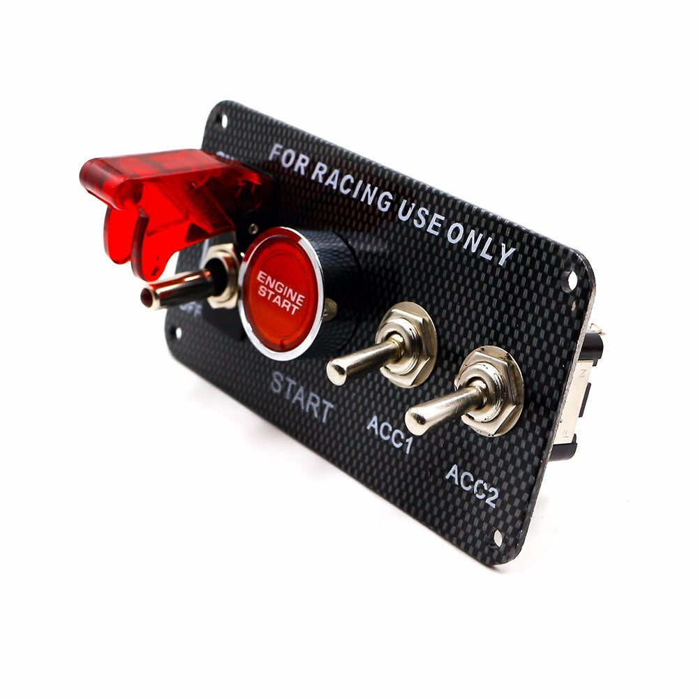 Racing Car Carbon 12V Ignition Switch Engine Start Push Button LED Toggle Panel