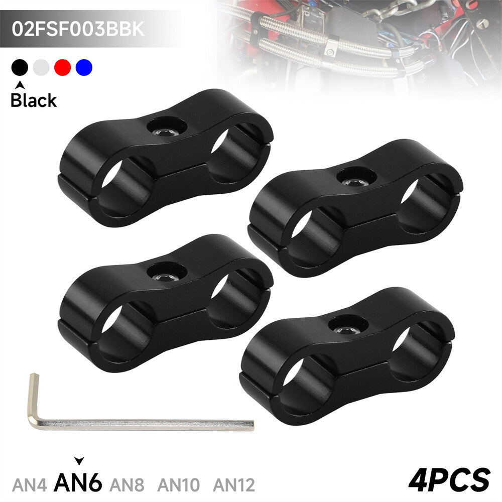 4pcs AN6 13MM 0.51 Braided Hose Separator Clamp Fitting Adapter Bracket Black