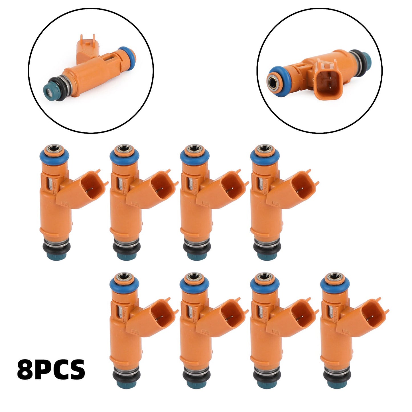 8-pack of 2W93-AA fuel injectors suitable for Land Rover for Range Rover and for Jaguar 4.2L and 4.4L V8 engines.