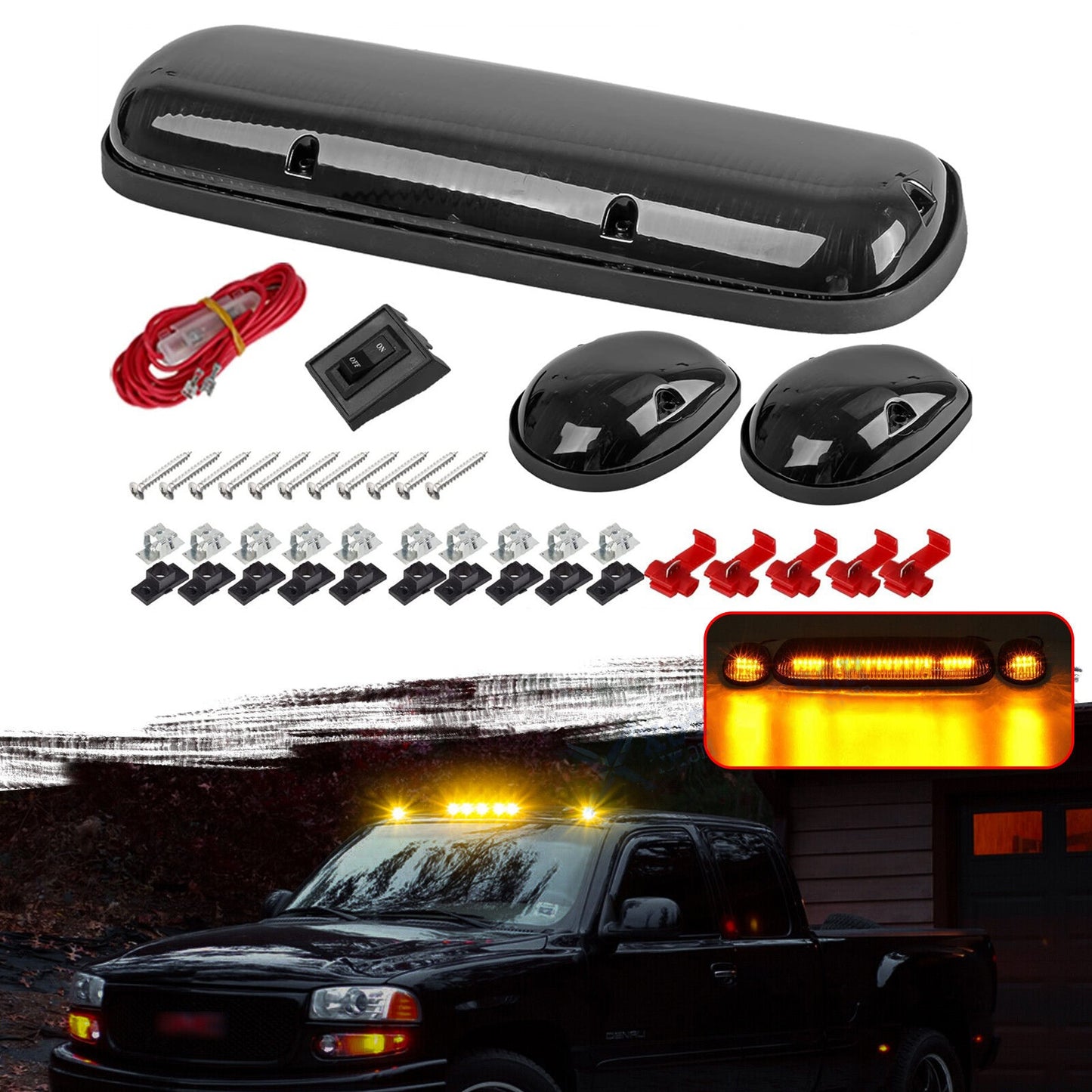 3PCS for 2002-2007 for Chevy Silverado for GMC Smoked Amber Cab Roof Running LED Lights