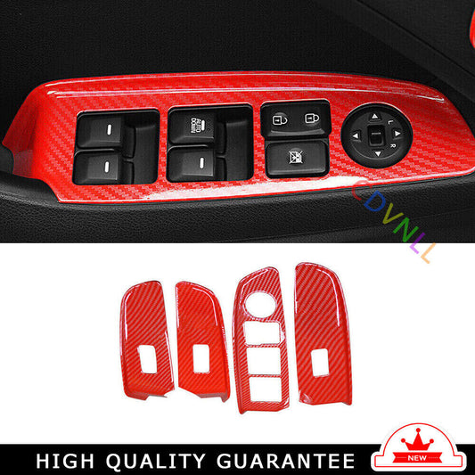 Glass Window Lifting Lock Panel Trim 4PCS for Kia K3 14-2018 Red Carbon Fiber