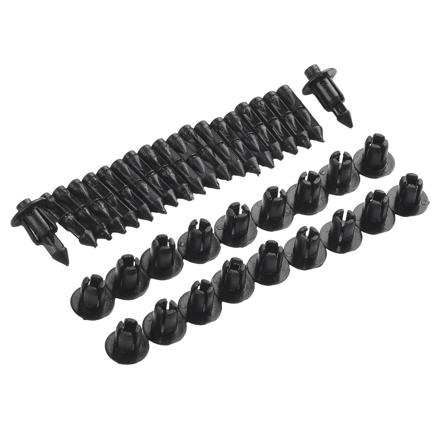 20-piece set of 6mm plastic rivet fastener clips for car black panel fasteners and bicycle axle trim clips.