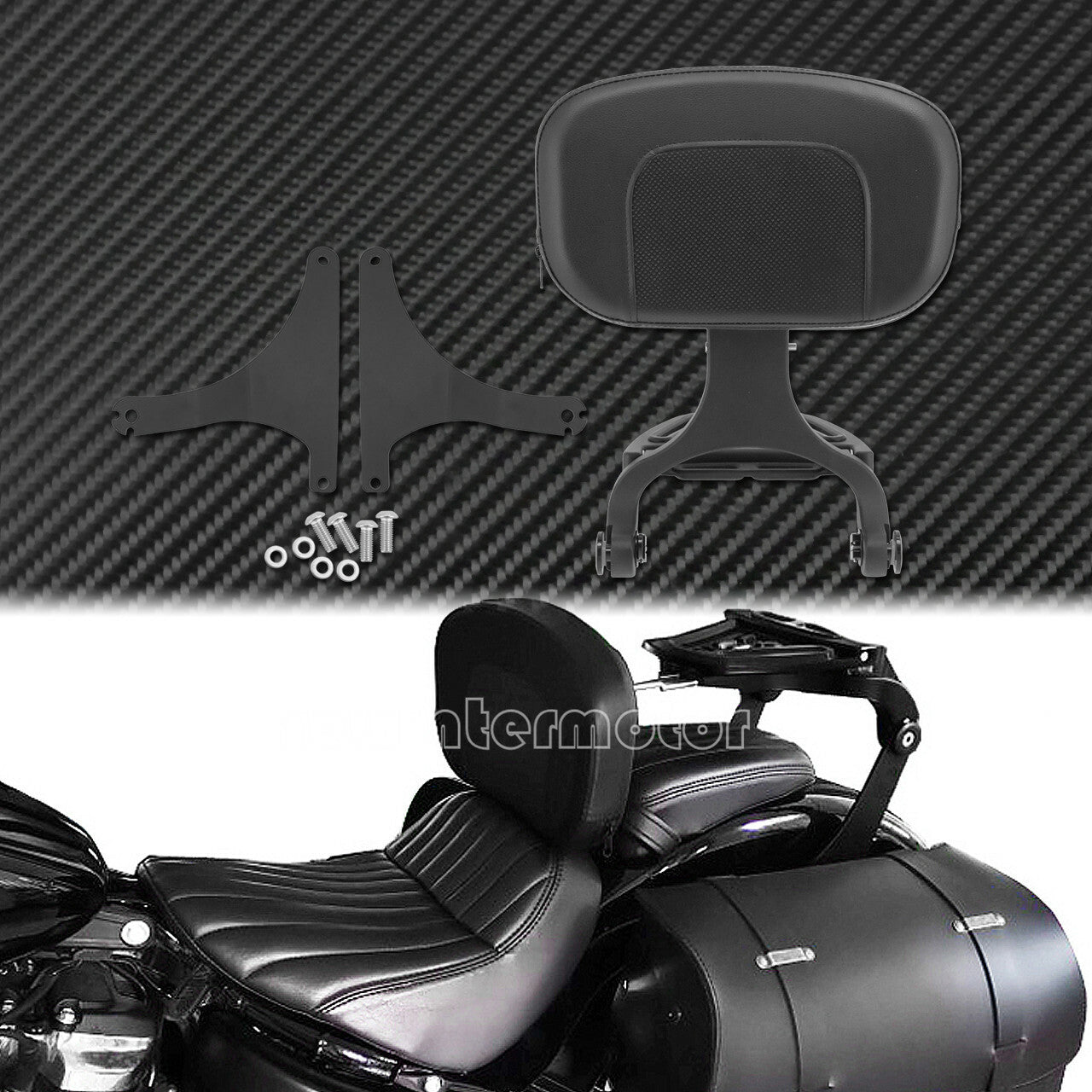 All Black djustable Driver  Passenger Backrest Fit for Harley Fat Boy 2008-2017