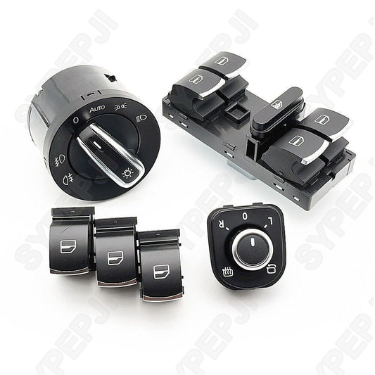 Chrome window switches, headlights, and side mirror cutter kit for Volkswagen for Jetta for Golf 5