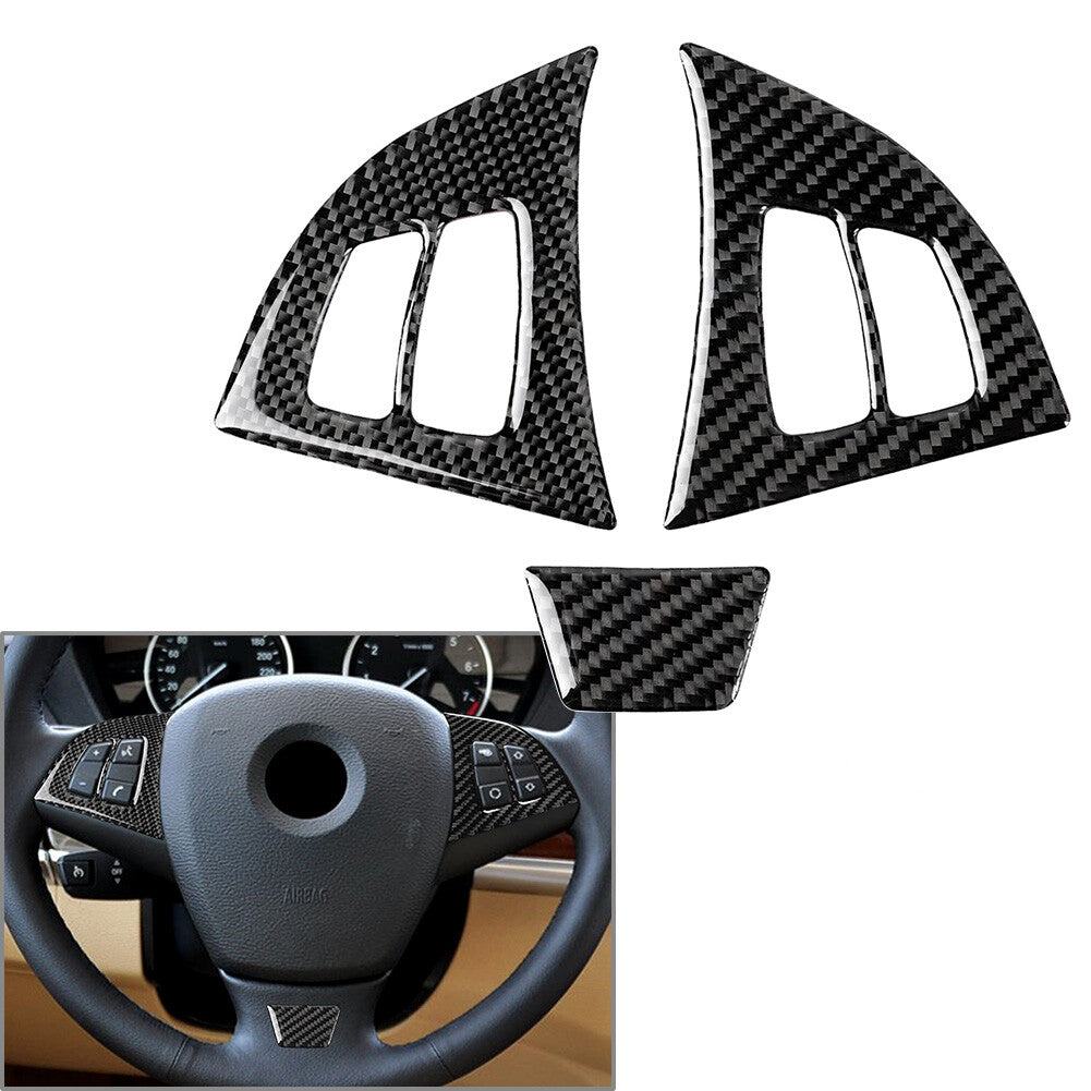 for BMW X5 E70 2006-13 X6 E71 08-14 3 Pcs Carbon Fiber Steering Wheel Cover Trim