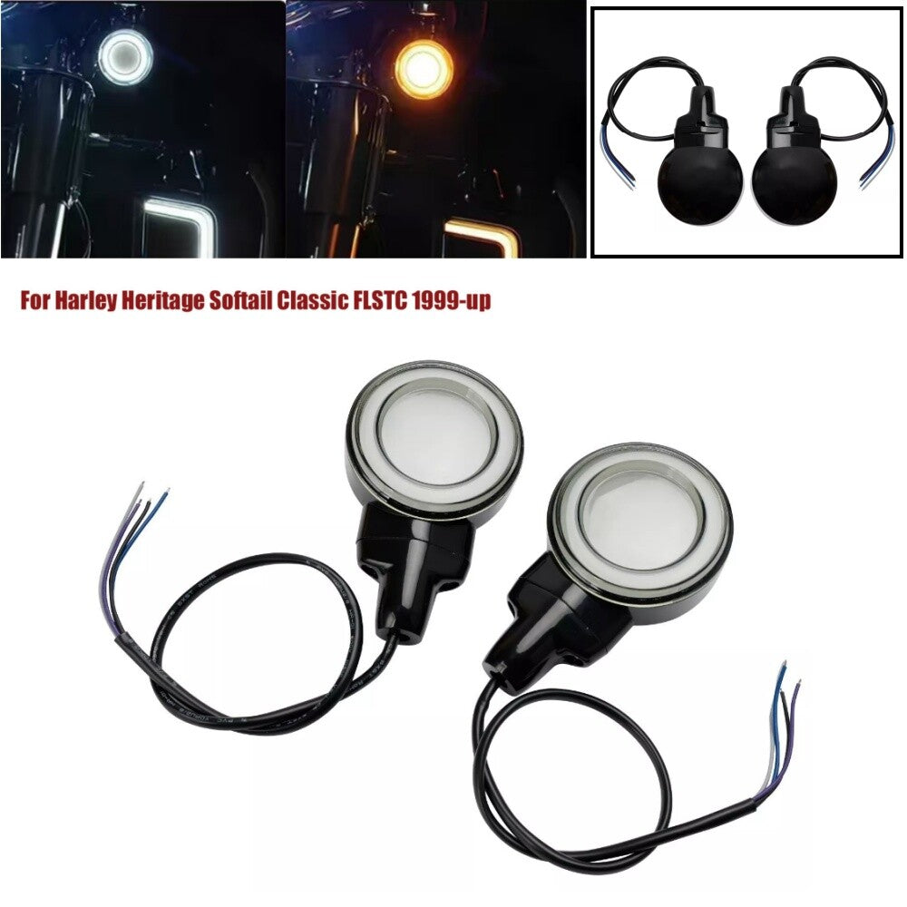 LED Flat Front Turn Signal Light For Touring Heritage Softail Classic FLSTC 99+