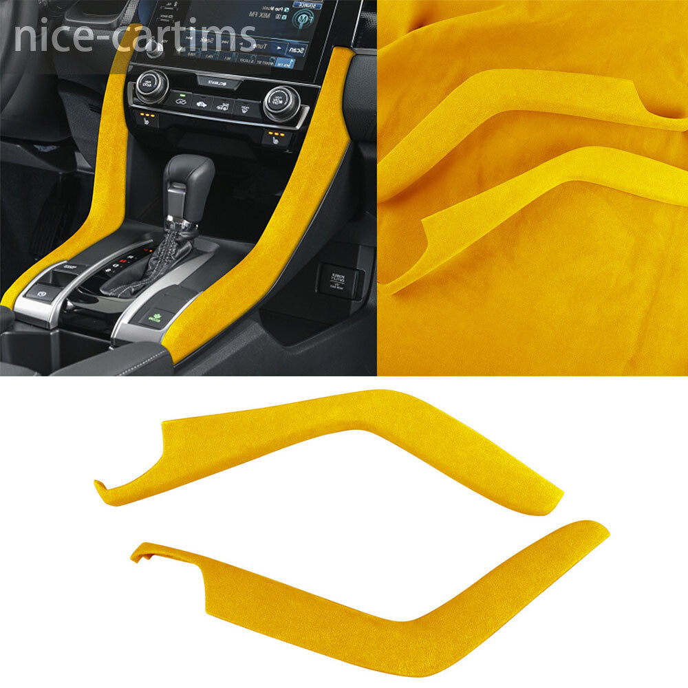Suede Yellow Central Control Gear Shift Side Panel Cover for Honda for Civic 2016-21