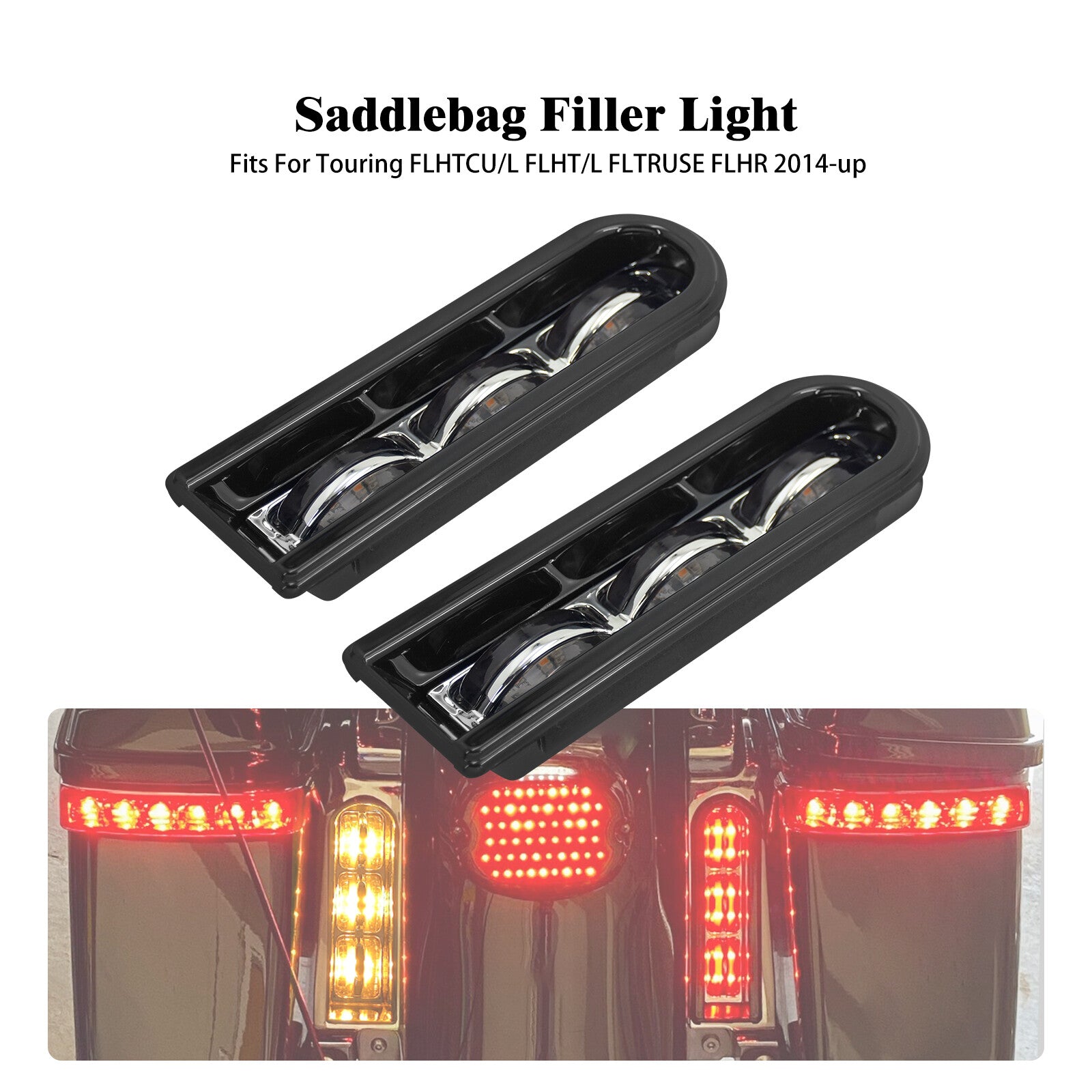 Black LED Inserts Saddlebag Support Light for Harley Road Electra Glide 14-2023