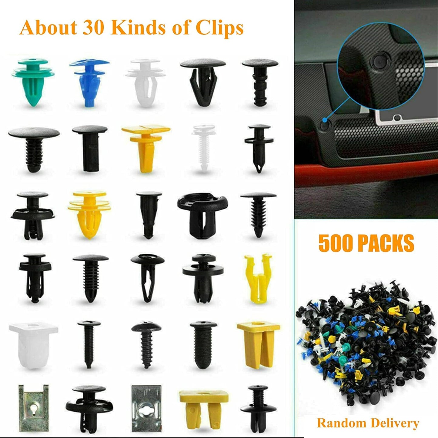500Pcs Car Plastic Body Push Pin Rivet Fasteners Trim Moulding Clips Screw Mixed