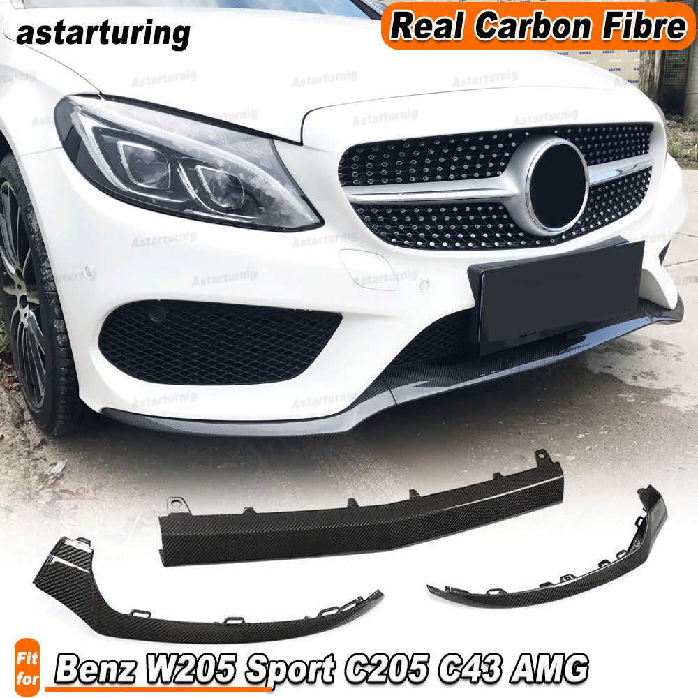 REAL CARBON Front Bumper Lip Spoiler for Mercedes W205 Sport C205 C43 15-17