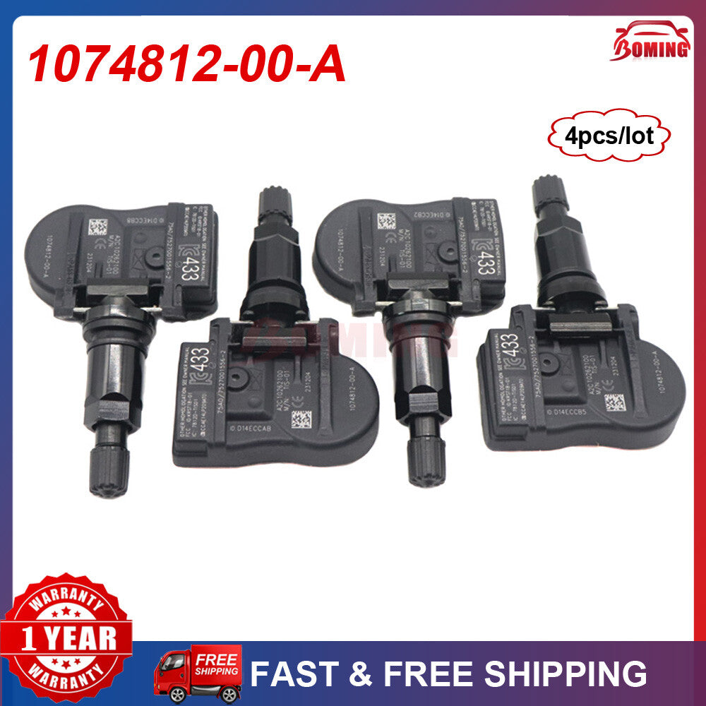 4x New 1074812-00-A TPMS Tire Pressure Sensor for Tesla Model 3 S X 433MHz