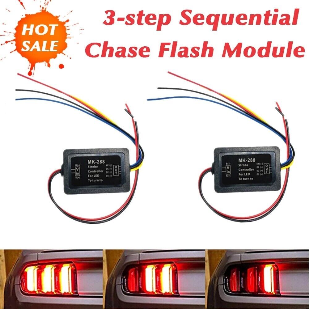 2x 3-Step Sequential Flow Semi Dynamic Chase Flash Rear Light Module Boxing