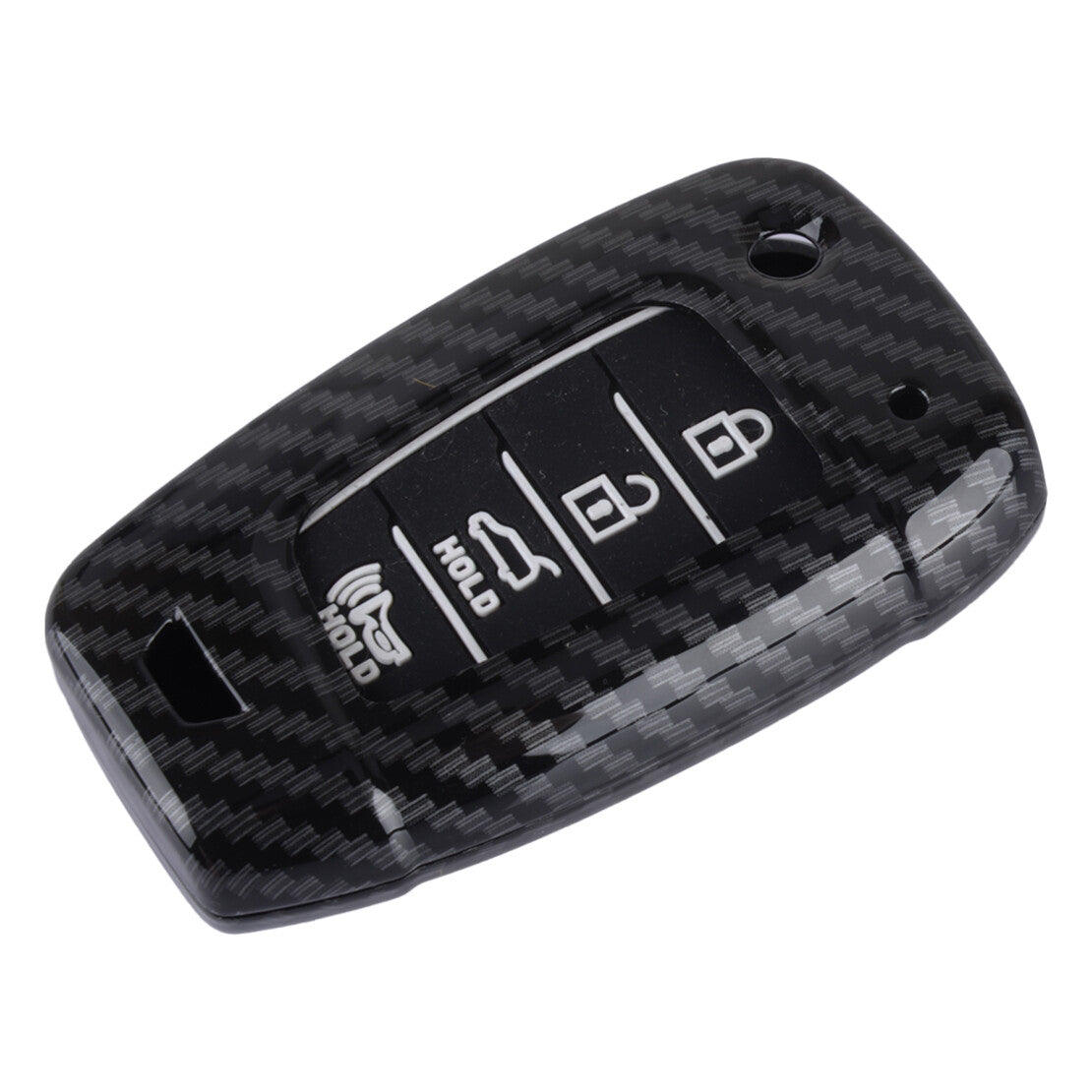 Carbon Fiber Style Key Fob Cover Case Chain Fit for Hyundai Accent 2017-2023
