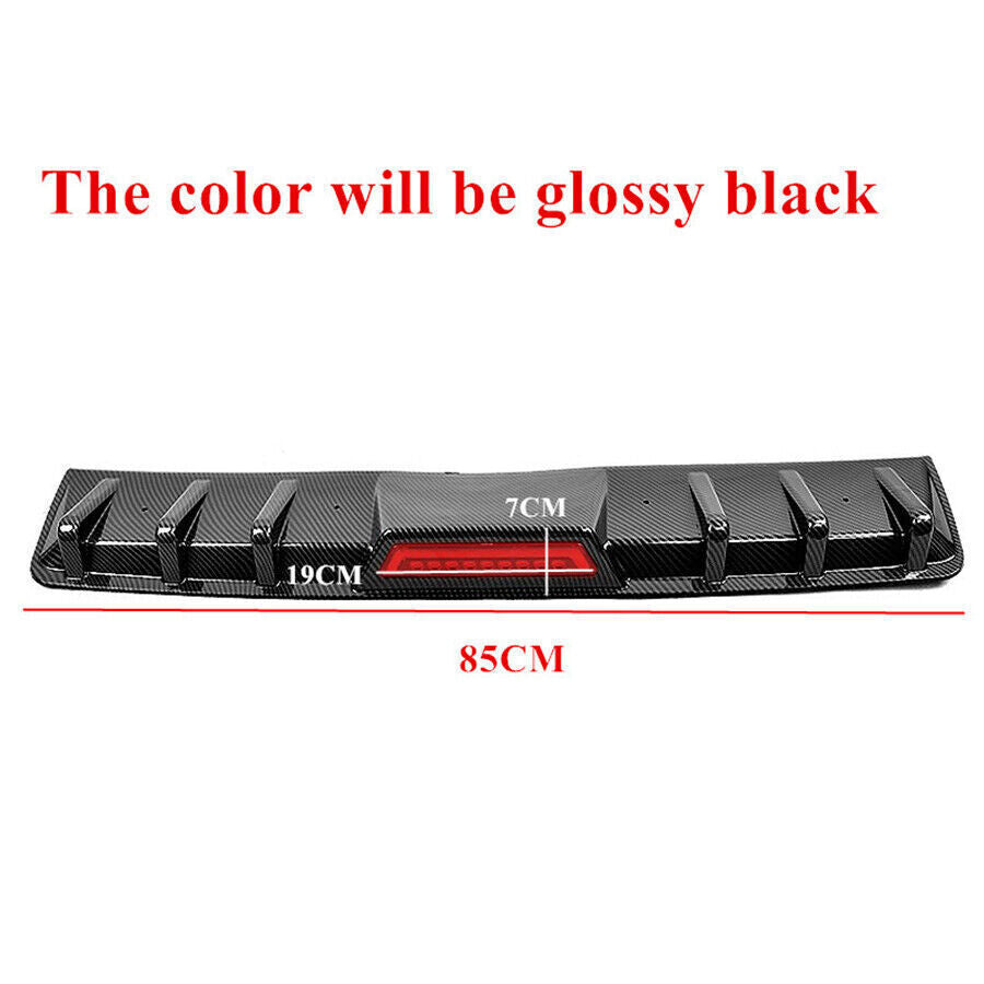 Universal Rear Bumper Diffuser Lip Spoiler Glossy Black w/ Decoration Red Light