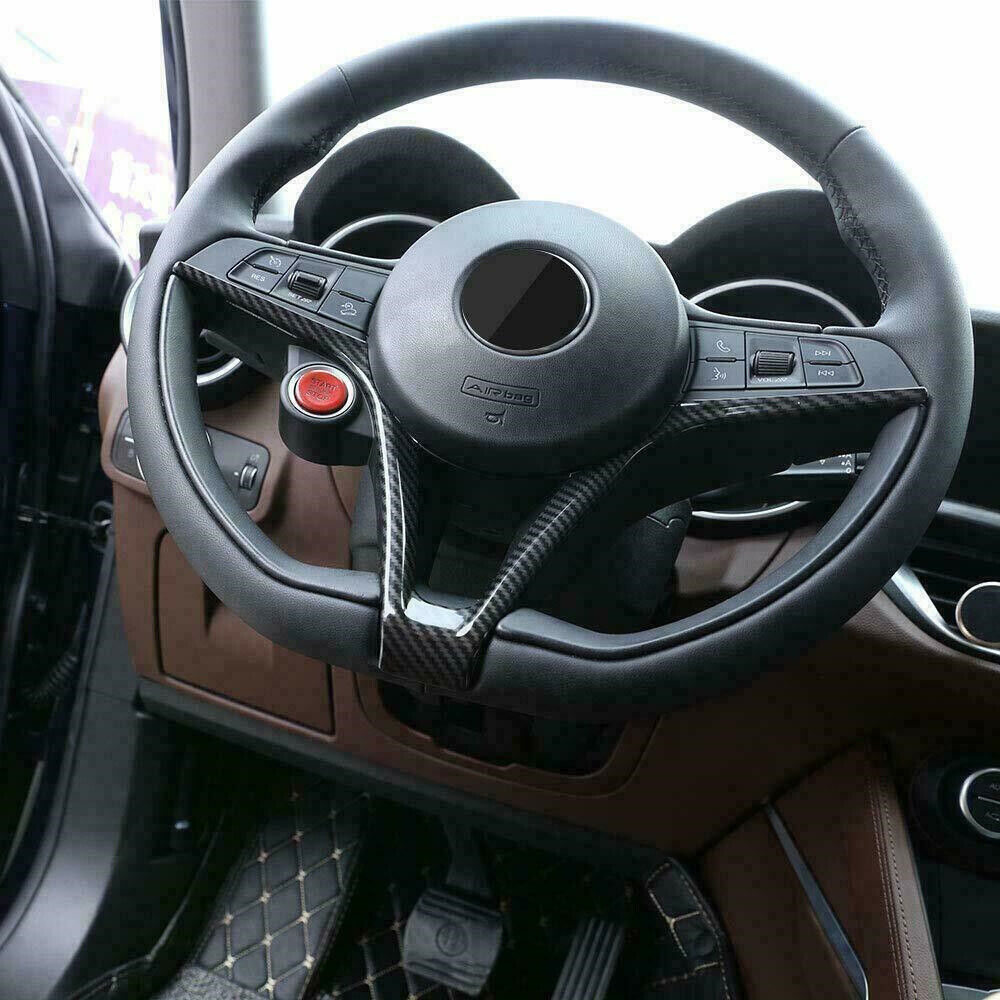 Carbon Fiber ABS Steering Wheel Panel Trim for Alfa Romeo Giulia for Stelvio 2017-19