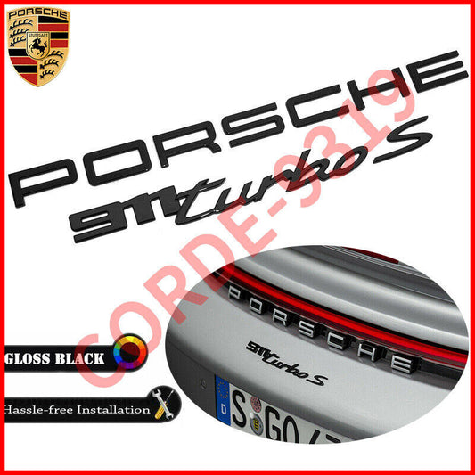 3PCS Gloss Black for Porsche 911 Turbo S Rear Deck Lid Badge Liftgate Emblem Set 20+