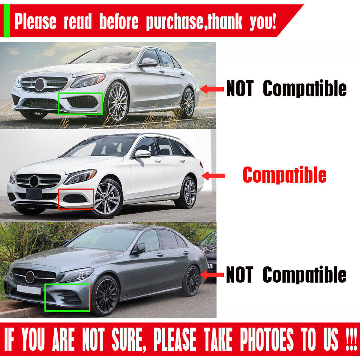 for Mercedes Benz W205 2015-2018 2x Fog Light Air Vent Grille Covers Front Lower