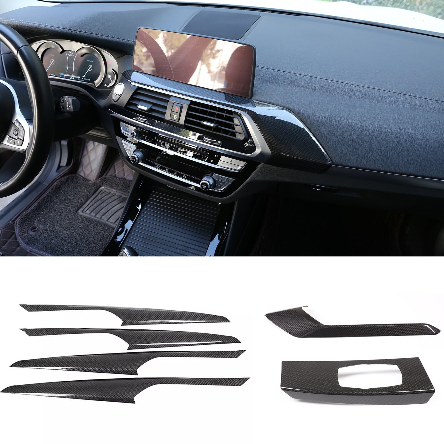 6-piece dry carbon fiber interior trim set suitable for BMW X3, X3M G01, X4, X4M G02 (2018-22)
