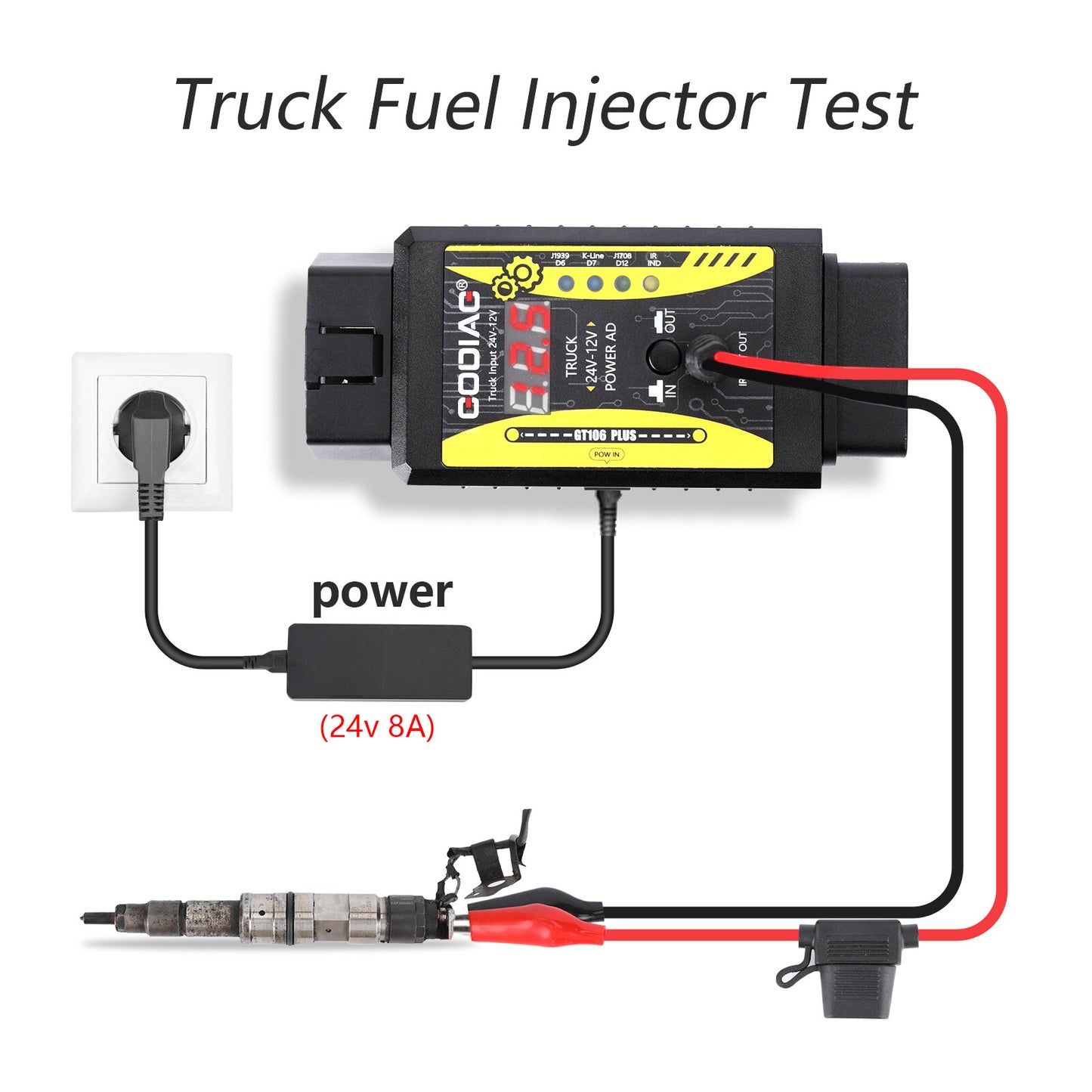GODIAG GT106 PLUS 24V to 12V Heavy Duty Truck Adapter Fuel Injector Cleaning