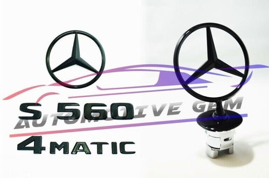 S560 4MATIC Rear Star Badge Gloss Black Badge Logo Hood Trim W222 Sedan