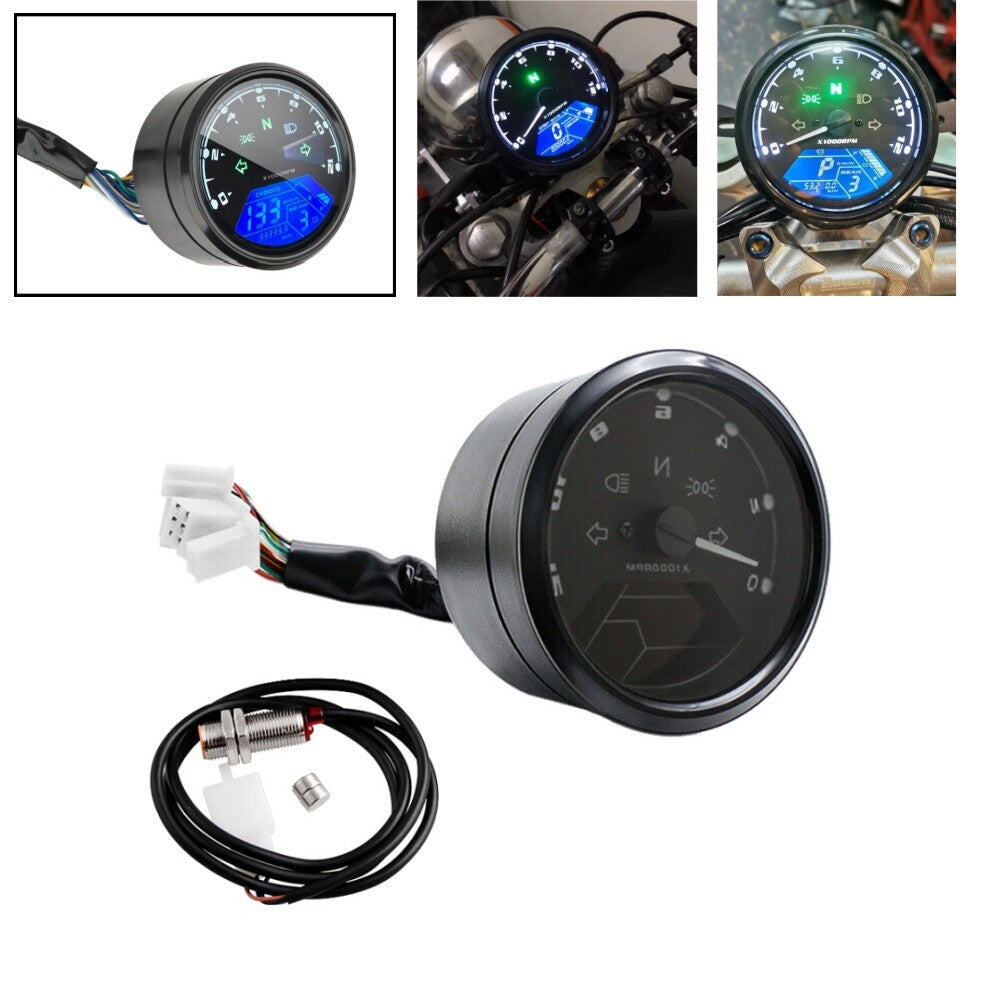 Motorcycle Universal LCD Digital Tachometer Speedometer Odometer 12000RPM Gauge