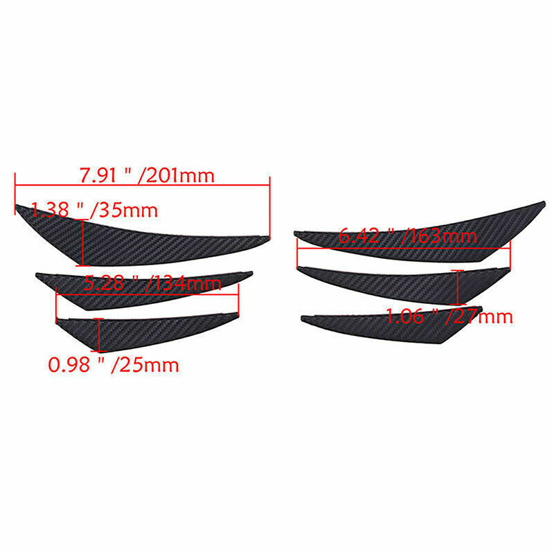 6pcs Carbon Fiber Car Front Bumper Lip Splitter Fins Body Spoiler Ducks Refit