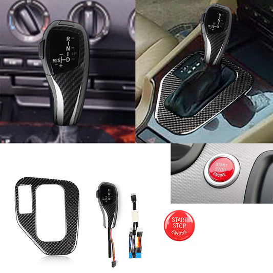 Carbon LED Gear Shift Knob Red Start Button Cover for BMW 5 Series E39 1997-2002