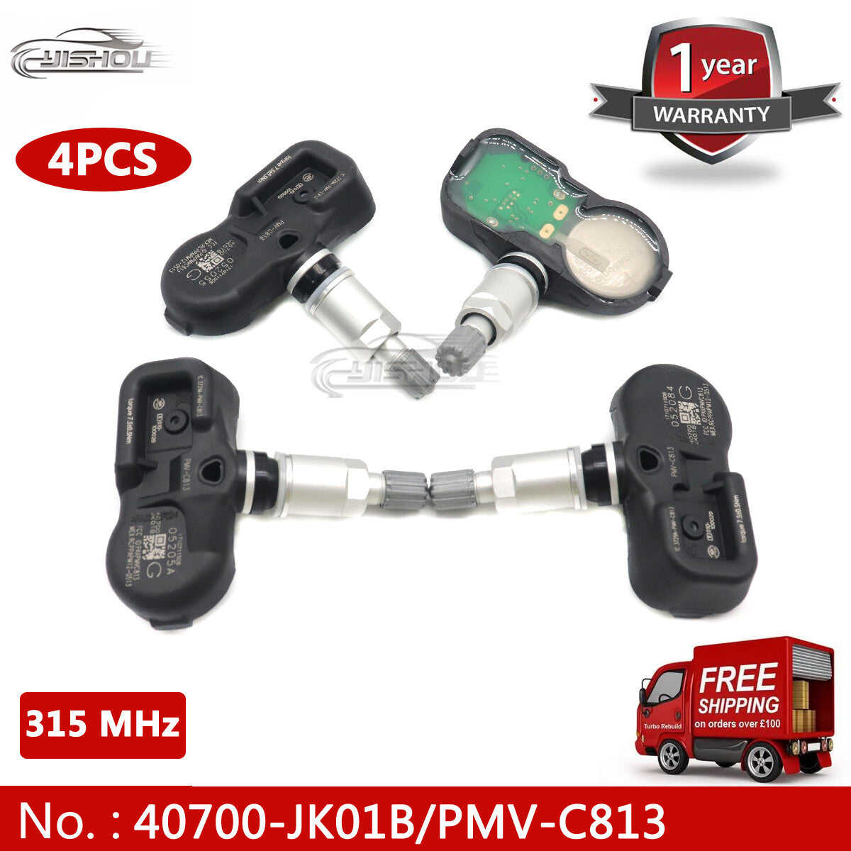 4-pack 315MHz Tire Pressure Monitor Sensors (TPMS) for Nissan 40700-JK01B PMV-C813