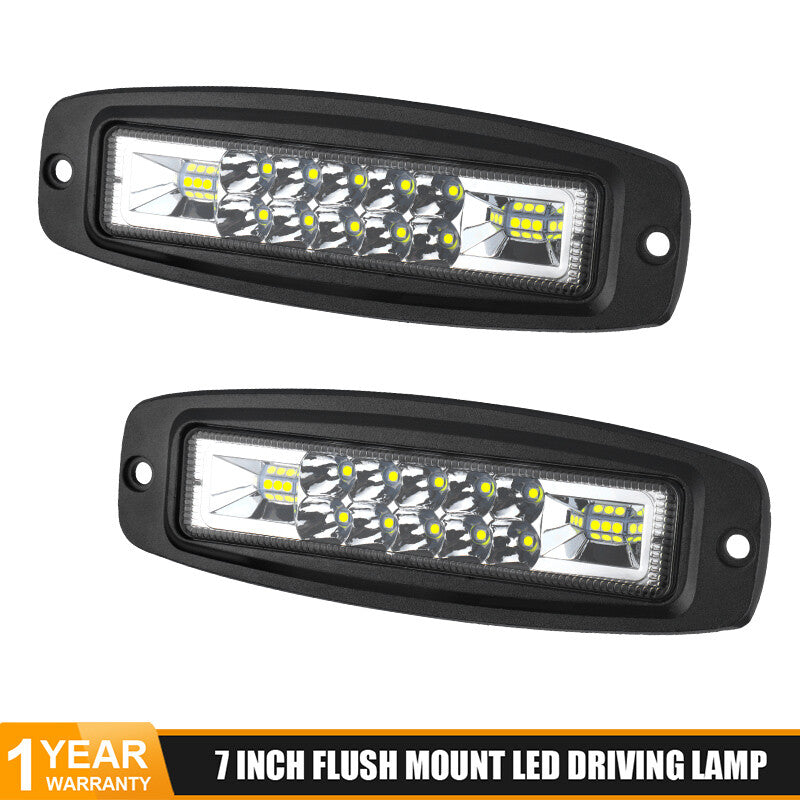 2x 7 LED Work Light Bar Flush Mount Flood Spot Fog Lamp Offroad Driving Truck