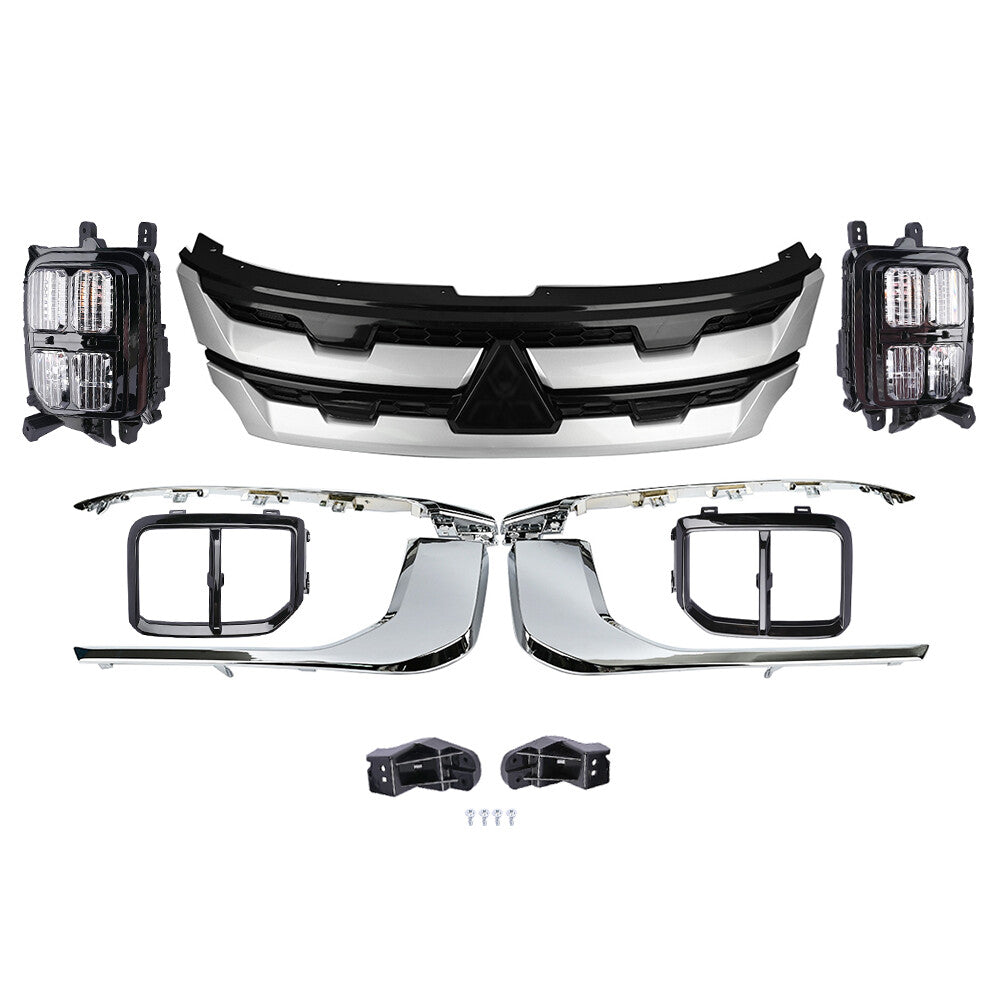 9pc Set Front Bumper Grille Molding Fog Light For 2020-2024 Outlander Sport RVR