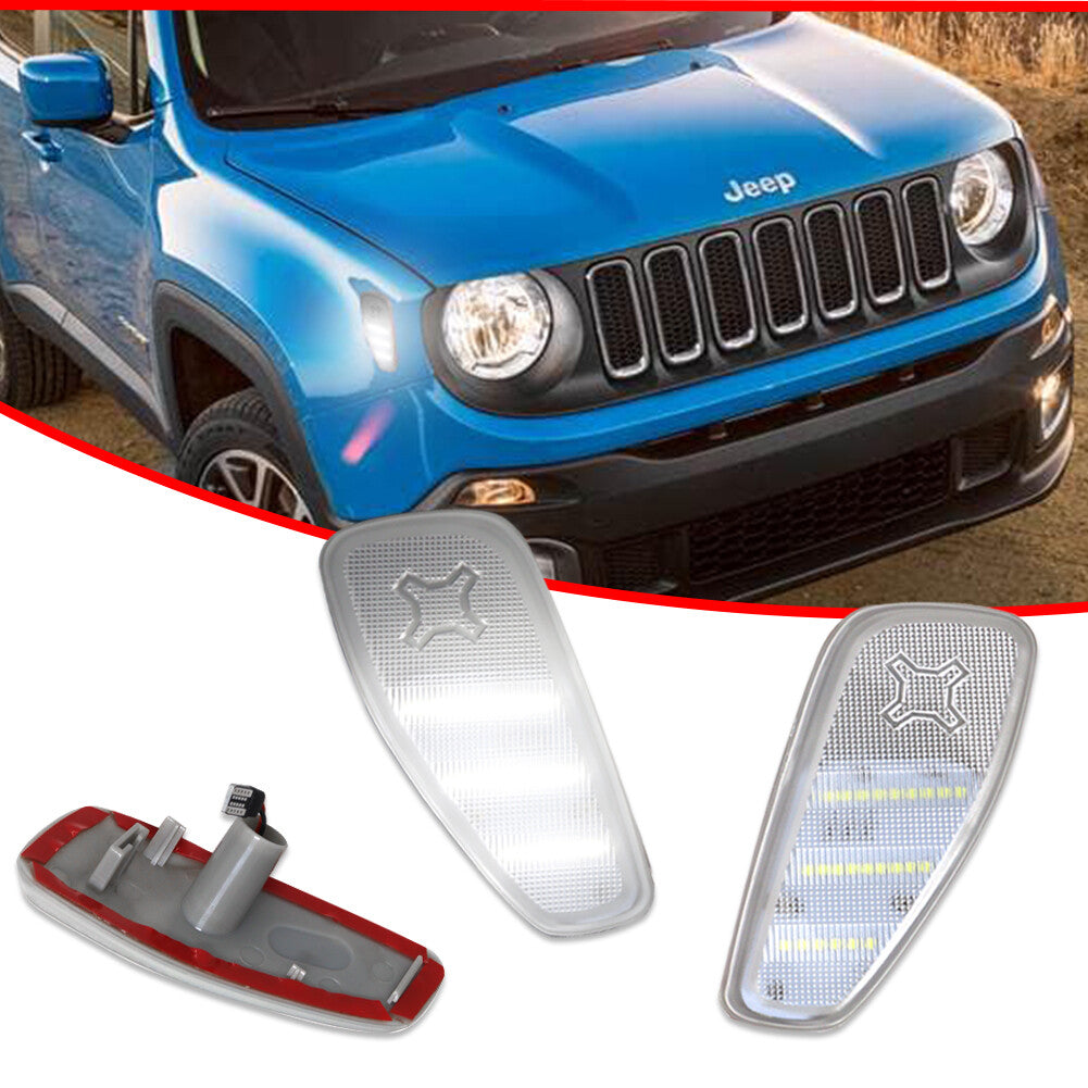 2-pack of transparent side marker turn signal white LED lights suitable for 2015-2023 for Jeep Renegade