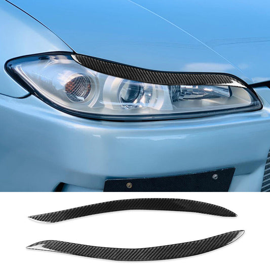 Carbon Fiber Front Headlight Eyelids Eyebrow Trim for Nissan 200SX S15 1999-2002