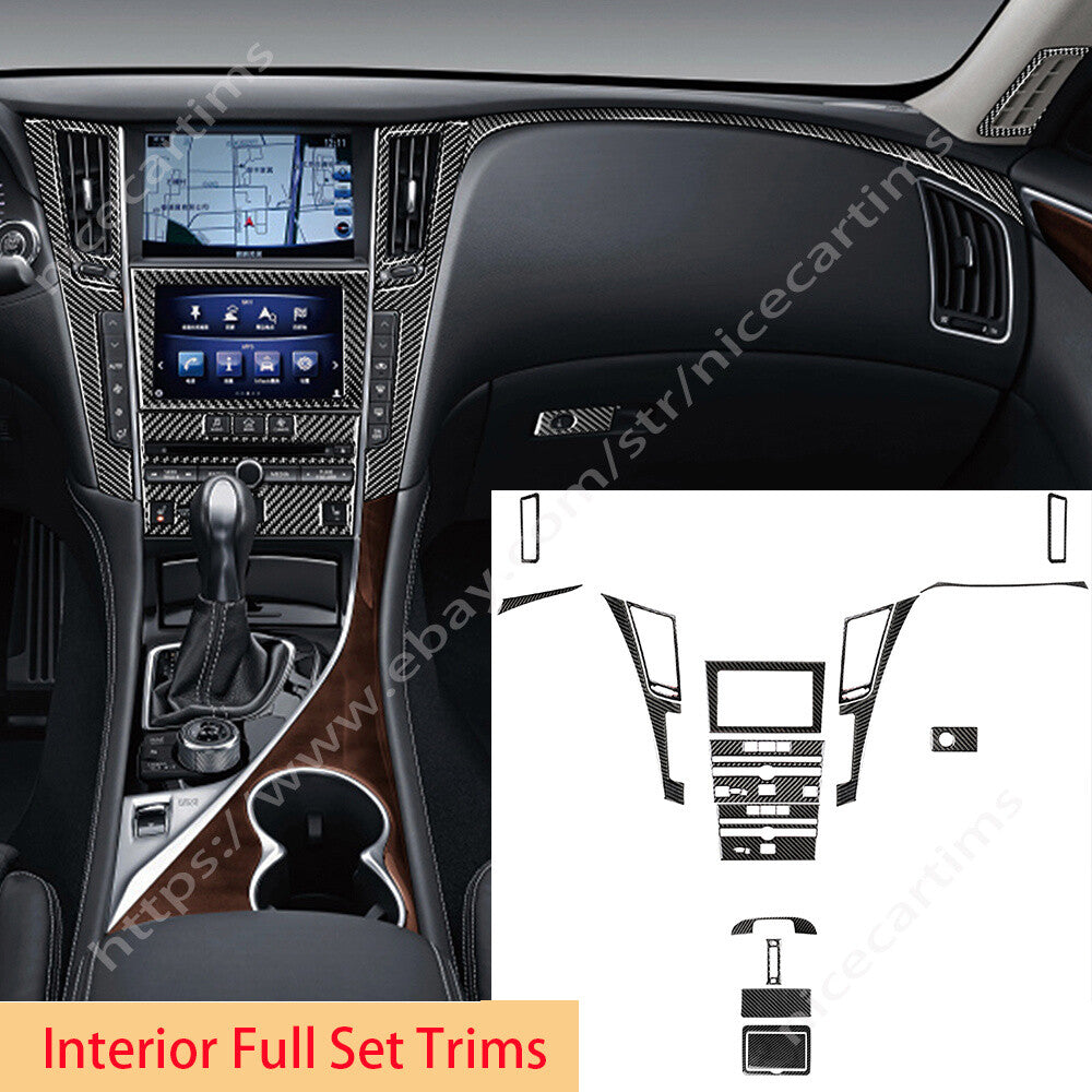 17PCS Carbon Fiber Central Control Interior Trim Set for Infiniti Q50/60 2014-22